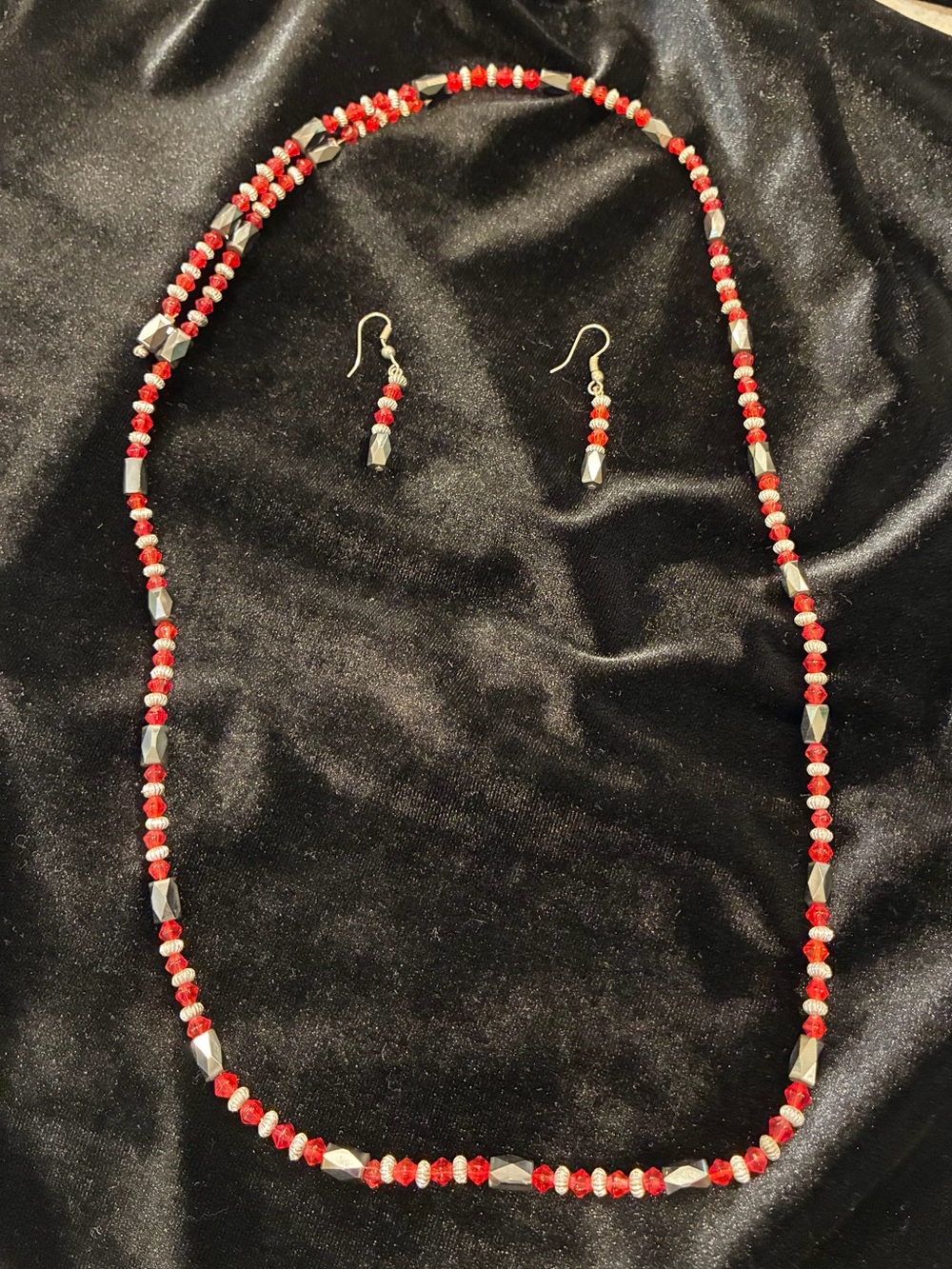 Elegant Red and Silver Beaded magnetic Necklace & Earring Set - Women Jewelry